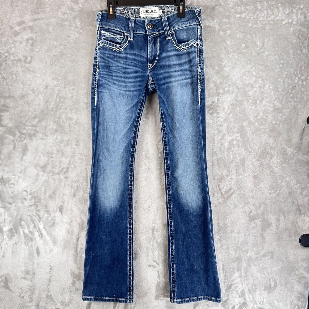 Ariat REAL Women’s 27R Mid Rise Boot Cut Jeans Western Blue Denim Cowgirl